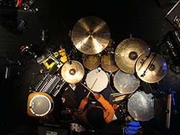 Overhead photo of Will's drum set